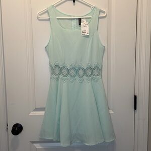 H&M Mint Green Lace Waist Fit-and-Flare Mini Dress